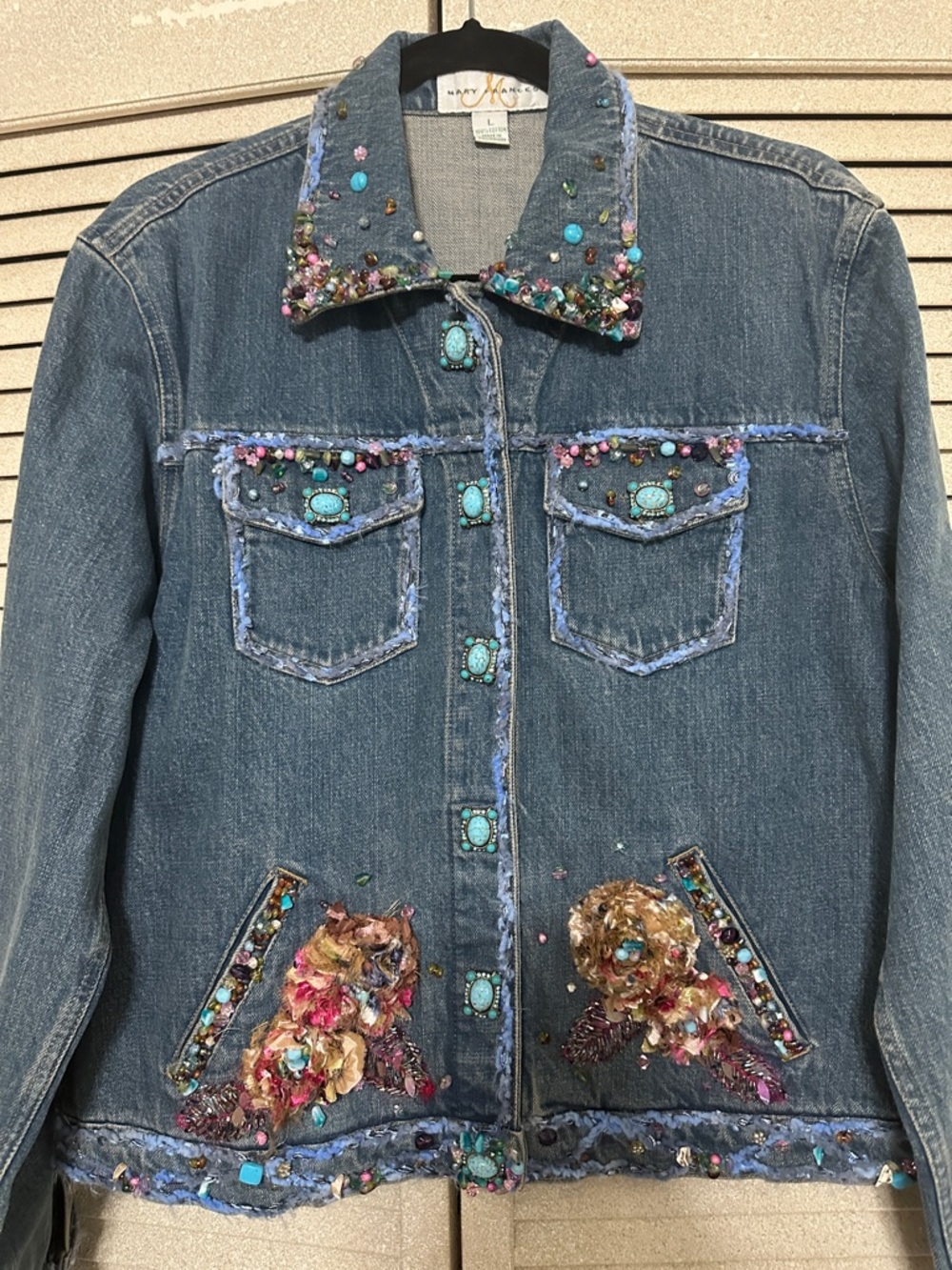Mary Frances Blue Denim Jacket with Turquoise and Multicolor Embellishments - Picture 2 of 13
